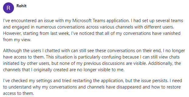 Microsoft Teams chat missing 